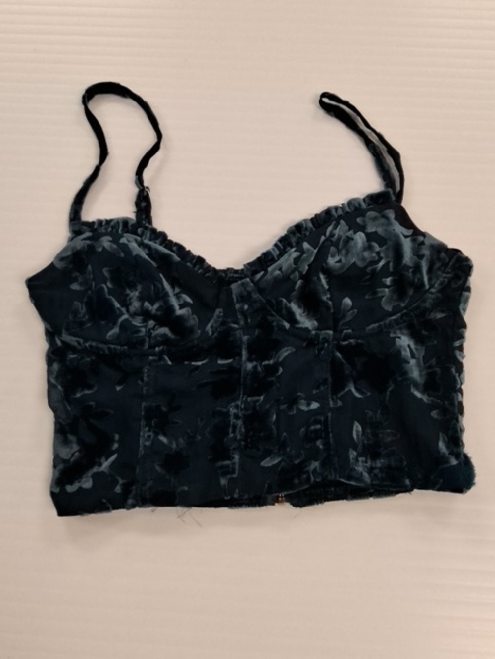 Altar'd State Blue Velvet Burnout Floral Crop Bustier